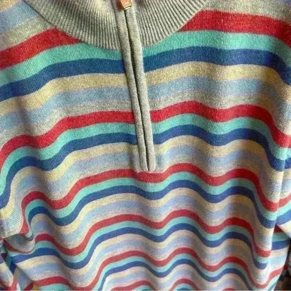 Peter Millar Sweater Men's Large Multicolor Stripe 1/4 Zip Cotton Silk Cashmere - Picture 3 of 6